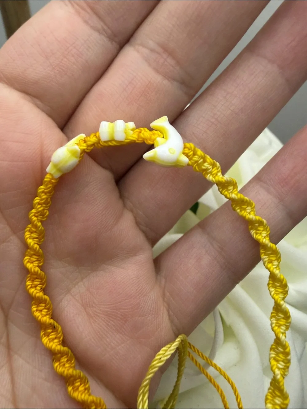Yellow Kids Dolphin Charm Braided Bracelet